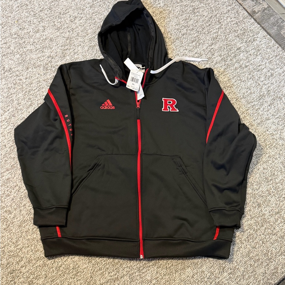 Adidas Rutgers University Men's Black and Red Hooded Jacket